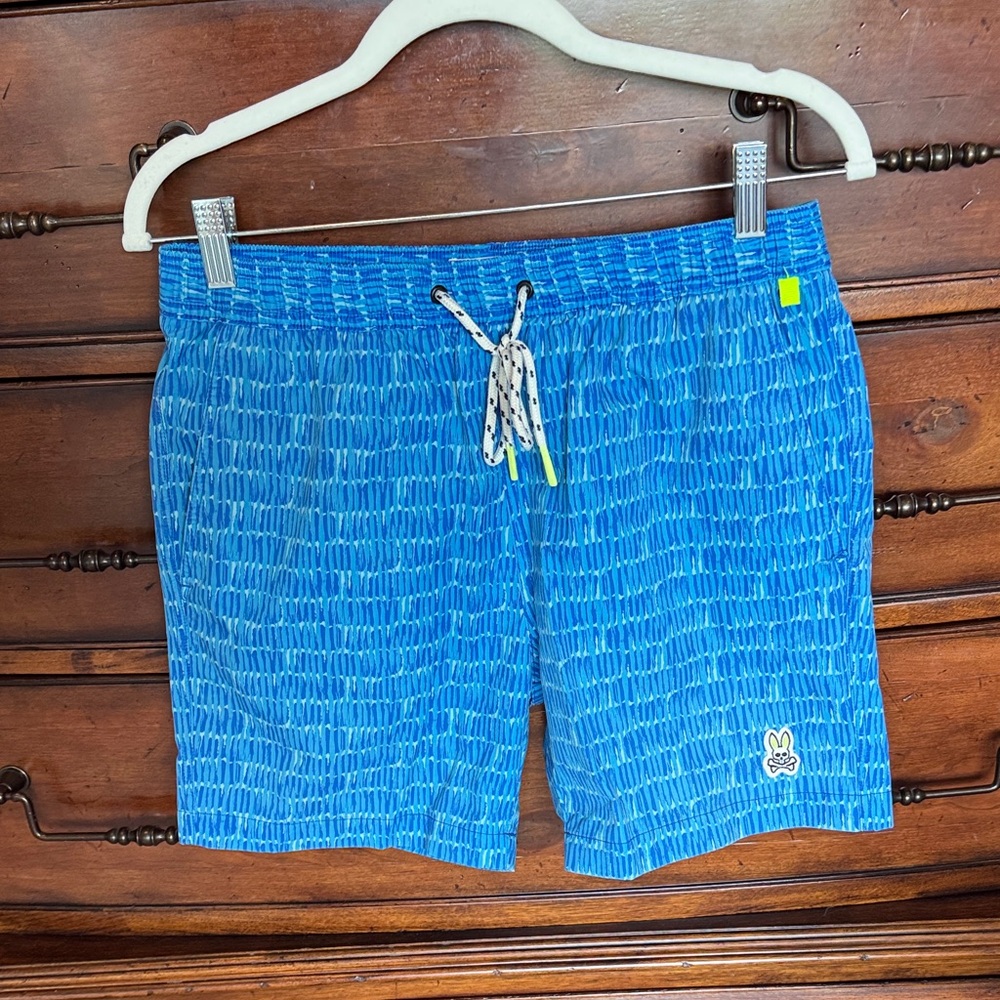 Psycho Bunny Blue  Patterned Men Swim Trunks